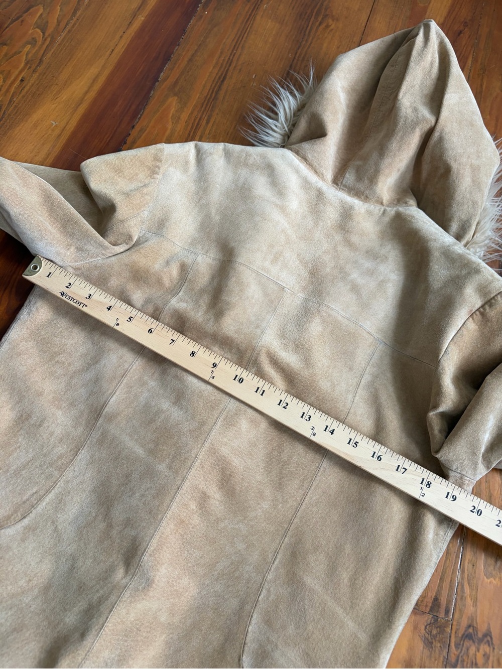 Bebe Vintage Penny Lane Y2K Faux Suede Fur Hooded Coat Size Small Tan Beige - Picture 14 of 15